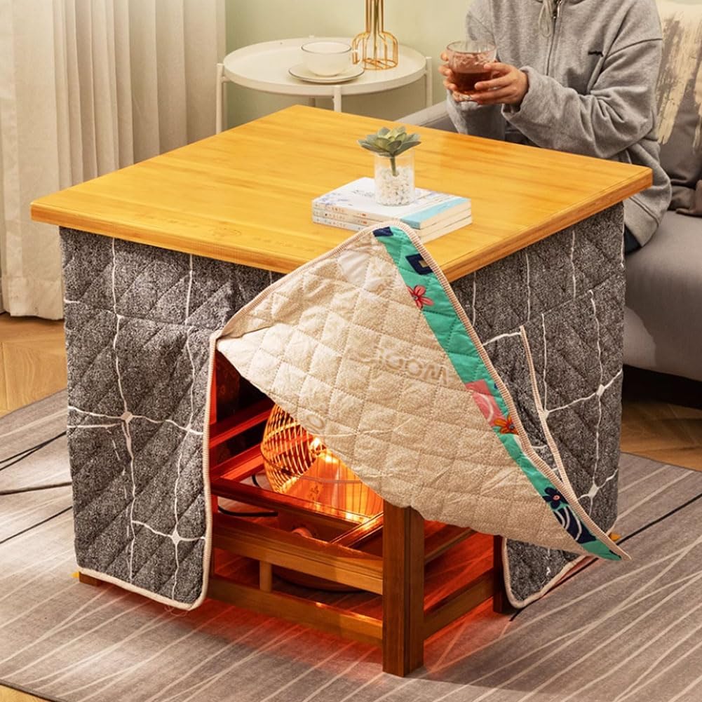 All-in-One Heating Coffee Table – Foldable Kotatsu with Built-In Heater, Blanket, and Multifunctional Drawer