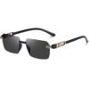 Designer Rectangular Rimless Sunglasses for Men, Gold Accents Black Frame